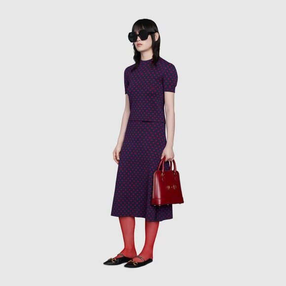 Gucci Polka Dot & Double G Logo Puff Sleeve Wool Sweater Matching Skirt Set 2020 - Picture 1 of 12